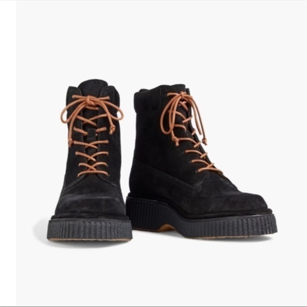 rag & bone Black Suede Combat Boots with Tan Laces